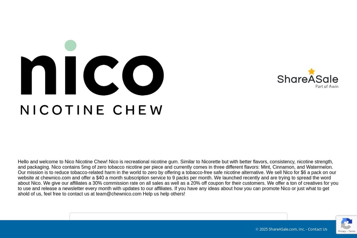 Nico Chew affiliate program signup page
