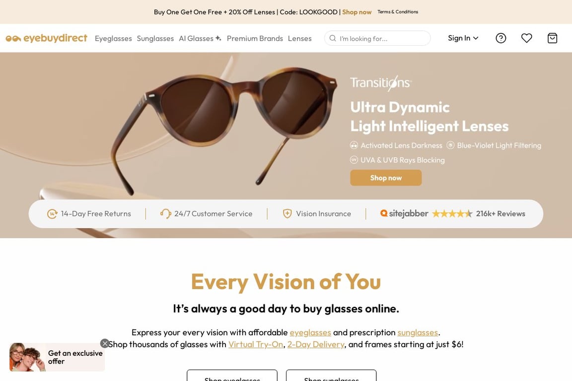 EyeBuyDirect.com homepage