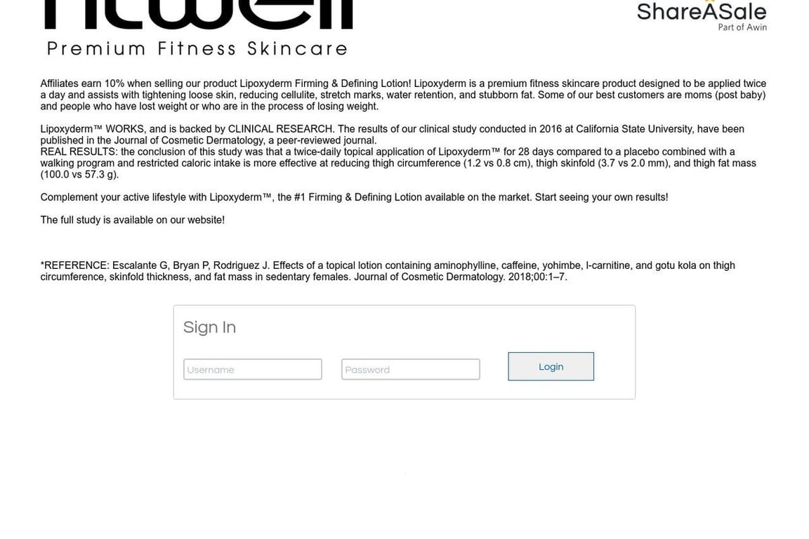 Fitwell Skincare affiliate program signup page