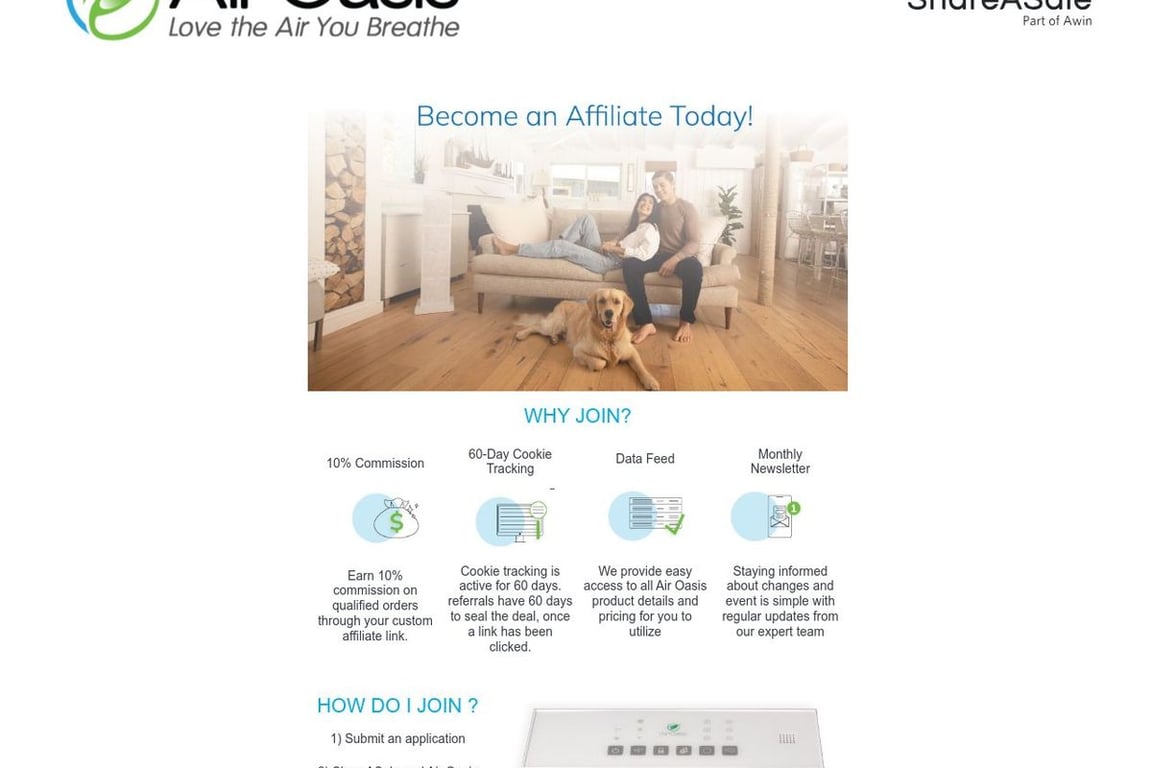 Air Oasis LLC affiliate program signup page