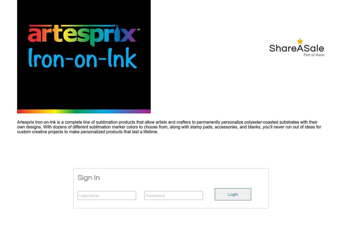Artesprix Iron-on-Ink affiliate program signup page