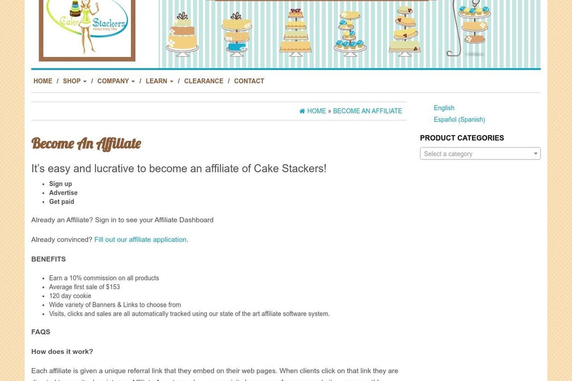 Cake Stackers affiliate program signup page