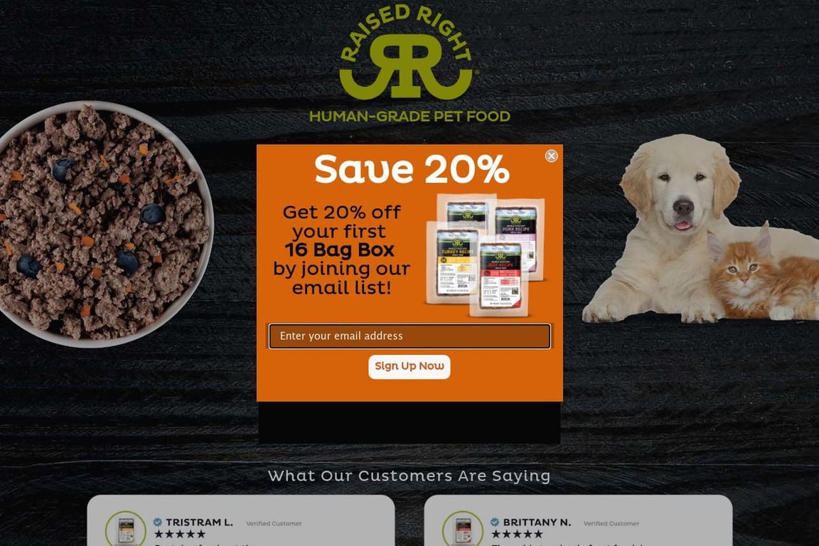 Raised Right Pets homepage