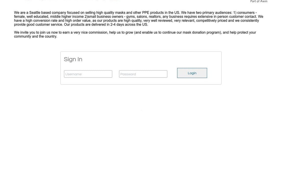 Seattle PPE affiliate program signup page