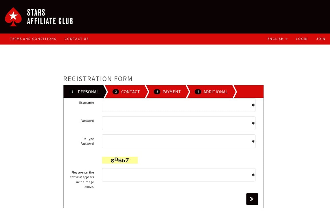 Stars Affiliate Club affiliate program signup page