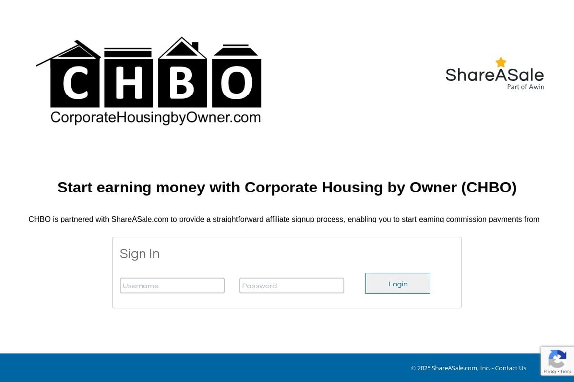 Corporate Housing by Owner affiliate program signup page