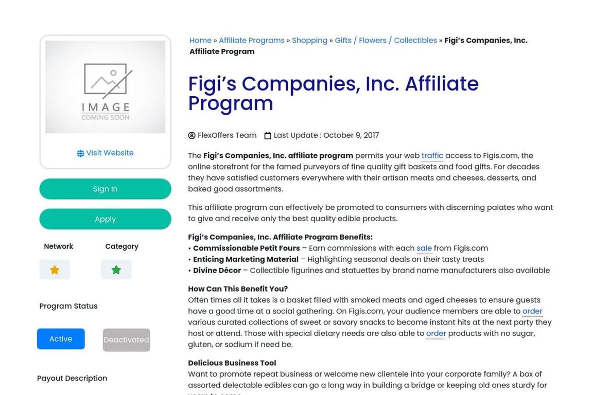 Figi’s affiliate program signup page