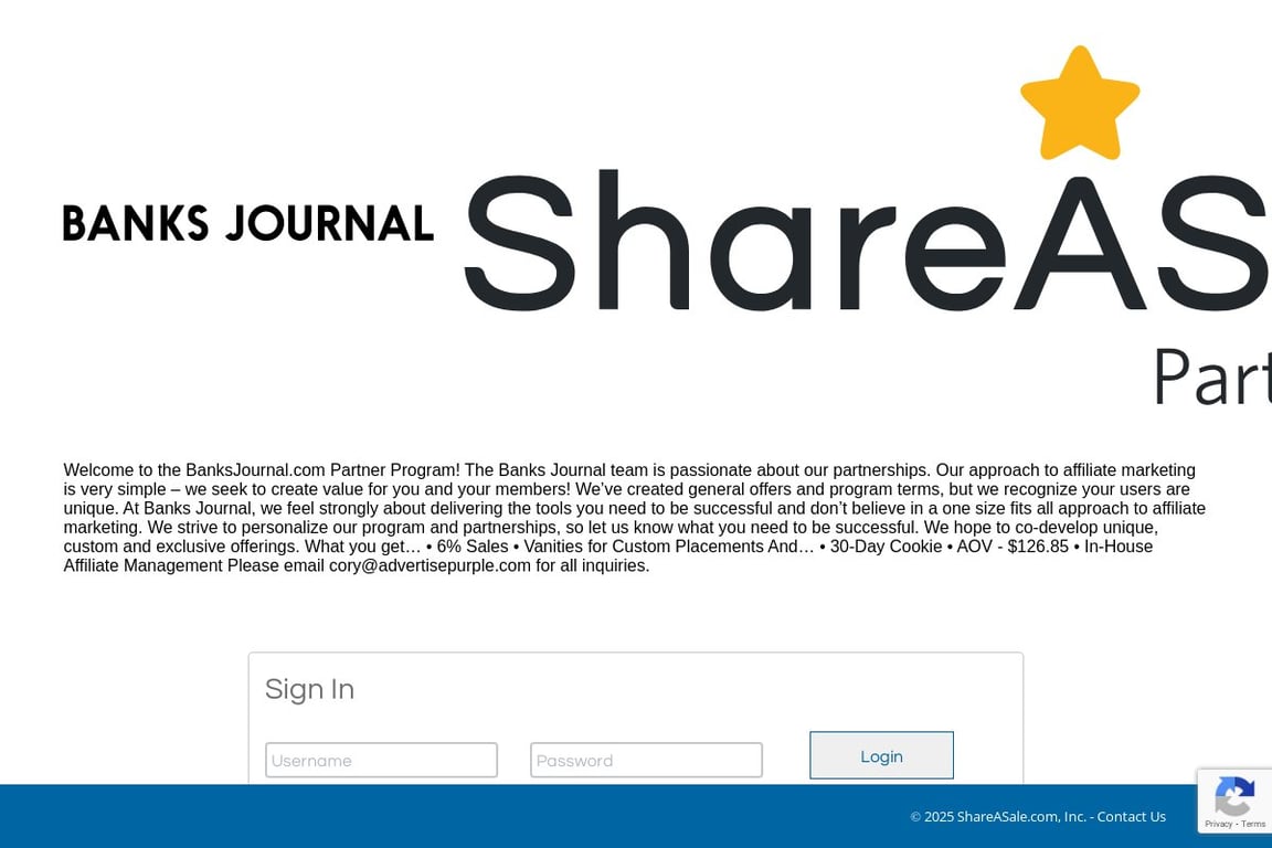 Banks Journal affiliate program signup page