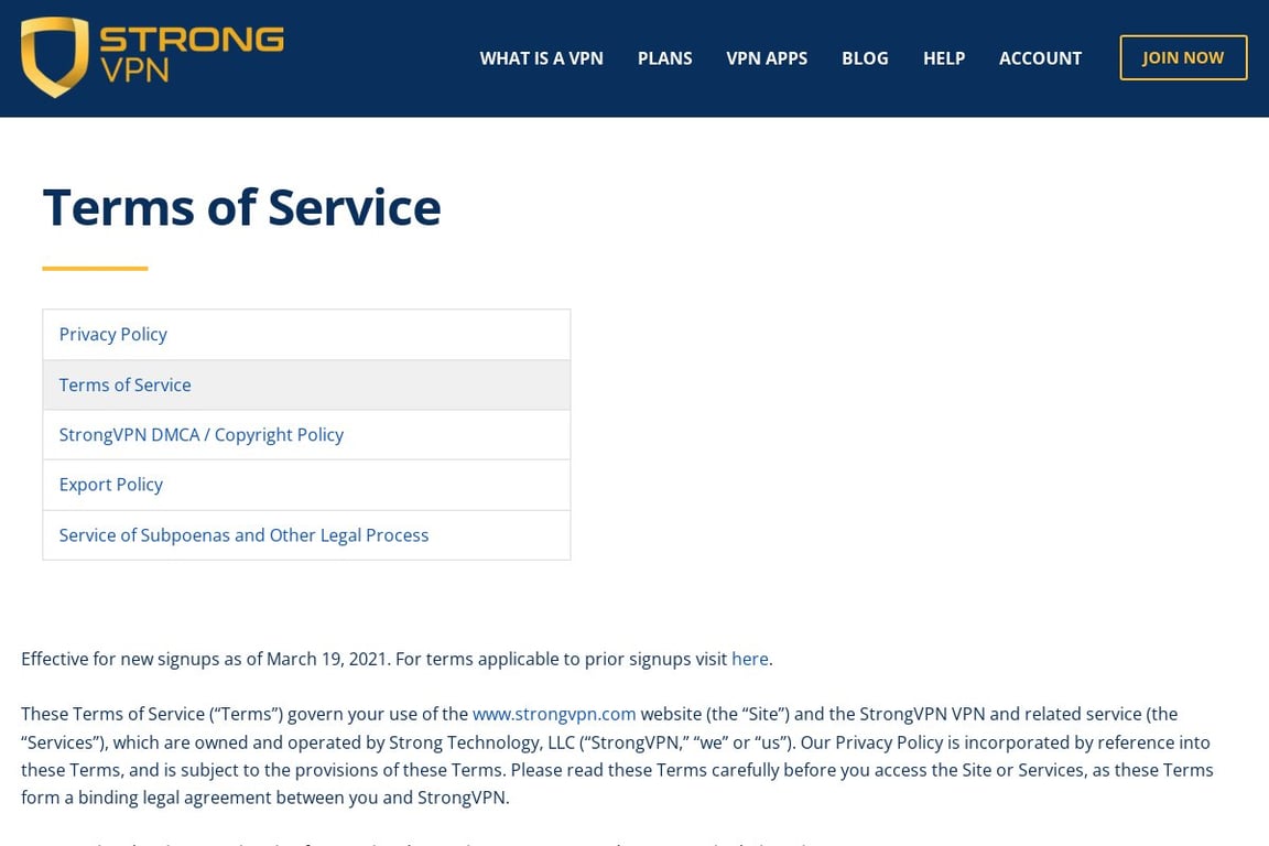 StrongVPN homepage