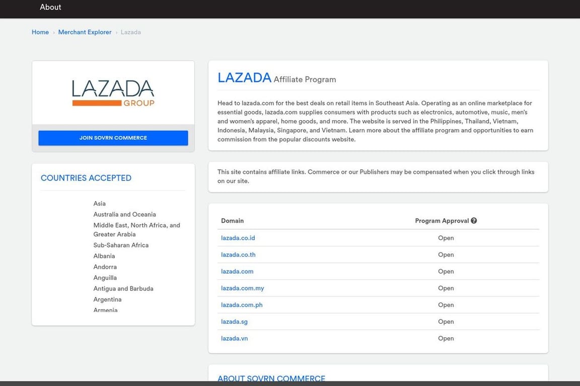 Lazada affiliate program signup page