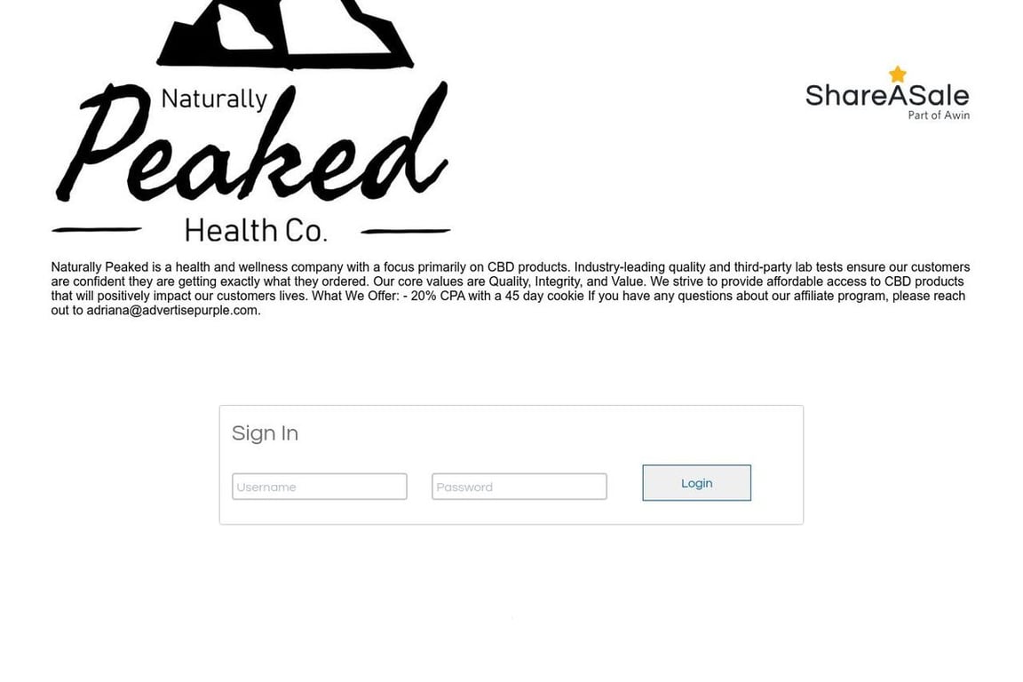 Naturally Peaked affiliate program signup page