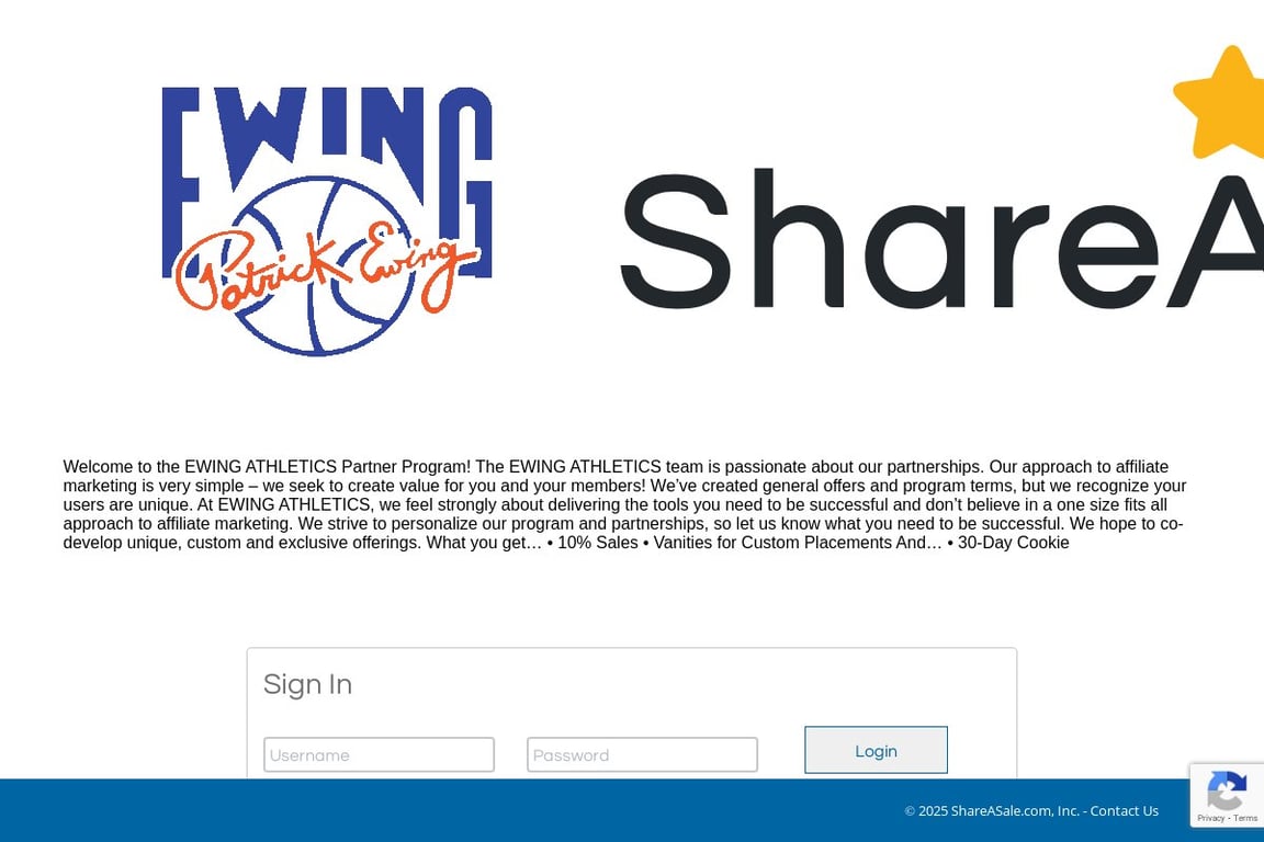 Ewing Athletics affiliate program signup page