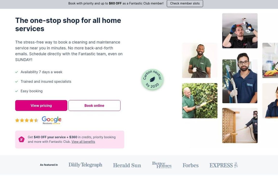 Fantastic Services AU homepage