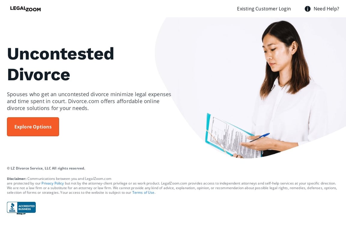Divorce Legalzoom homepage