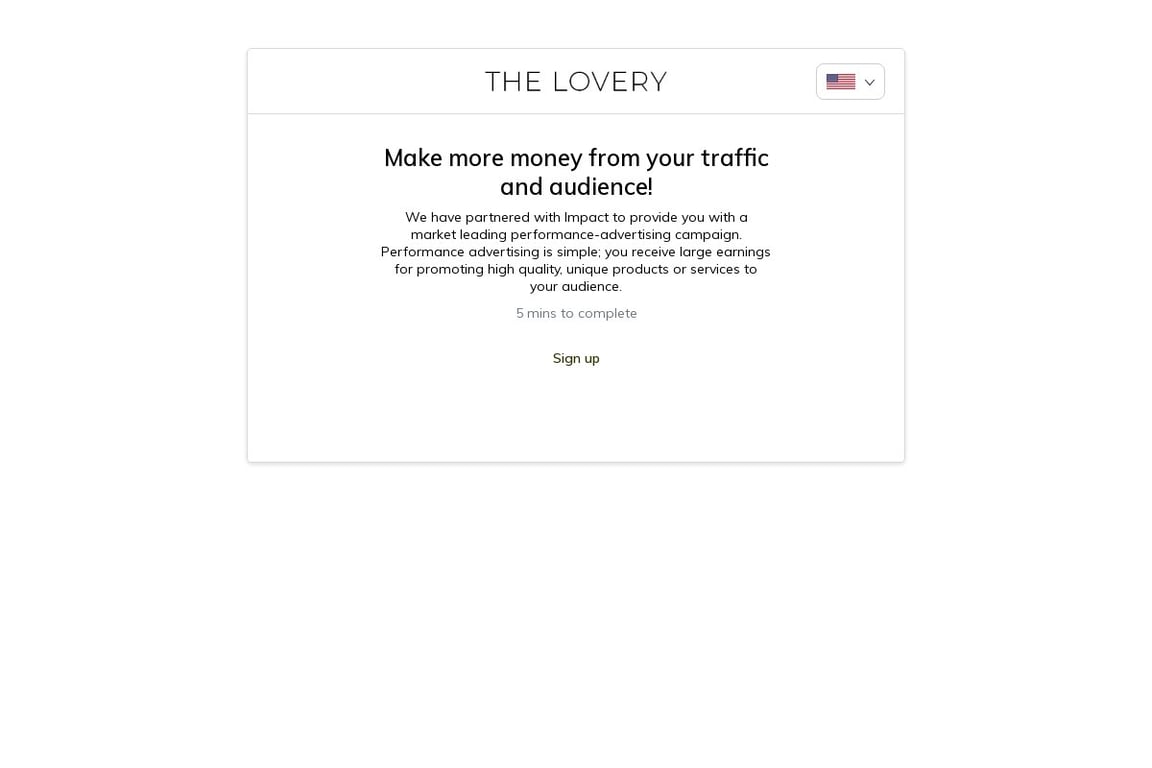 The Lovery affiliate program signup page