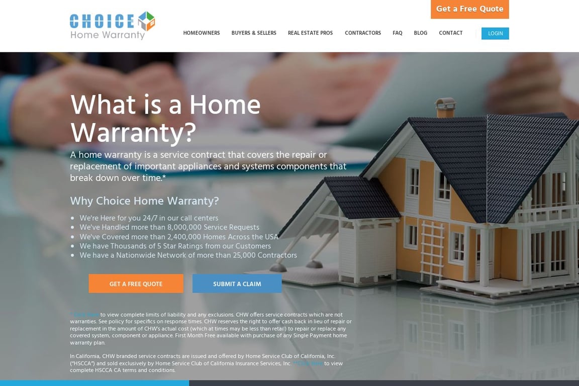 Choice Home Warranty homepage