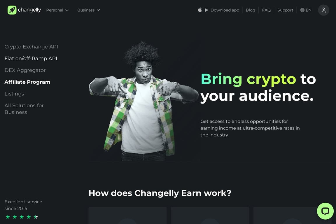 Changelly affiliate program signup page