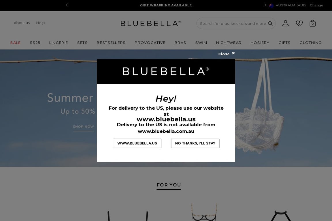 Bluebella AU homepage