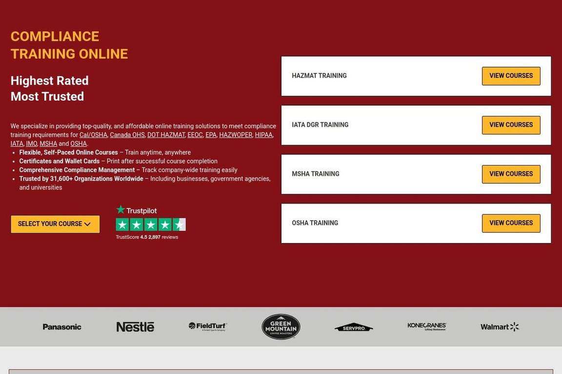 Compliance Training Online homepage
