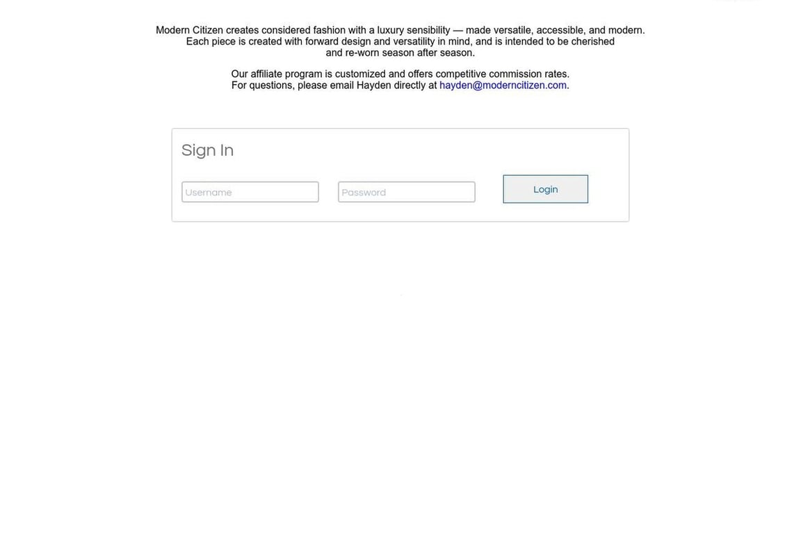 Modern Citizen affiliate program signup page