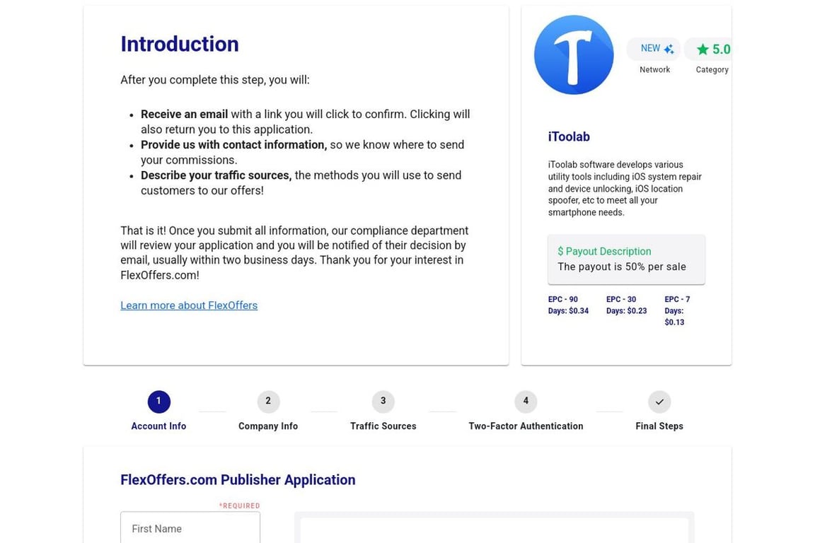 IToolab affiliate program signup page