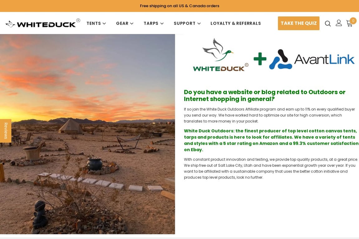 White Duck Outdoors affiliate program signup page