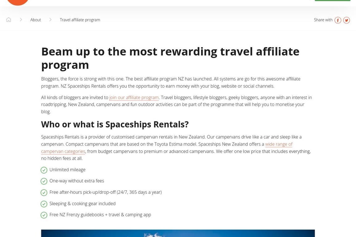 Spaceships Global NZ affiliate program signup page