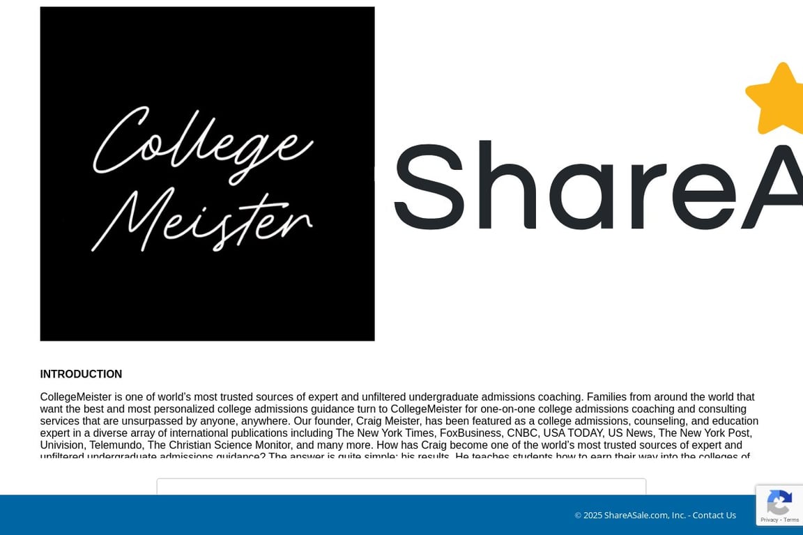 CollegeMeister affiliate program signup page