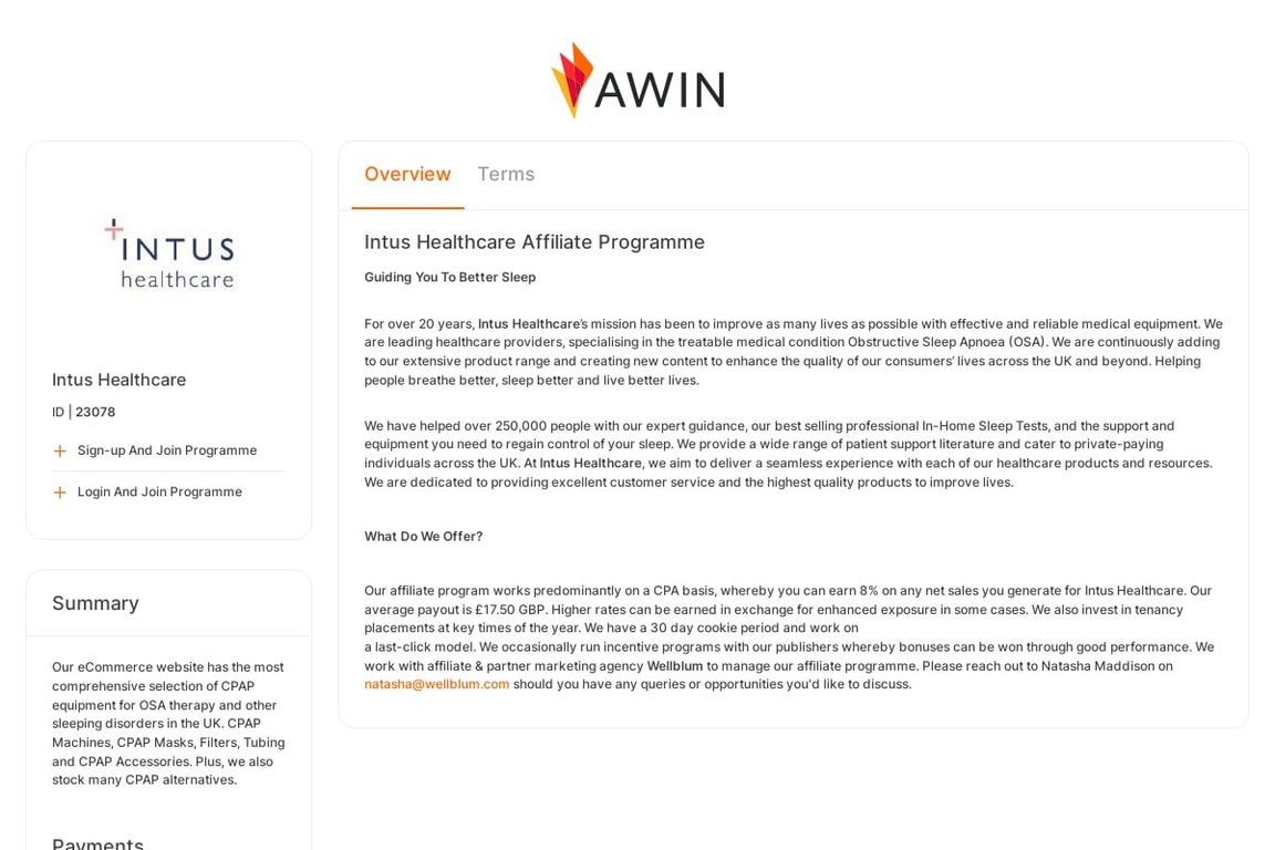 Intus Healthcare affiliate program signup page
