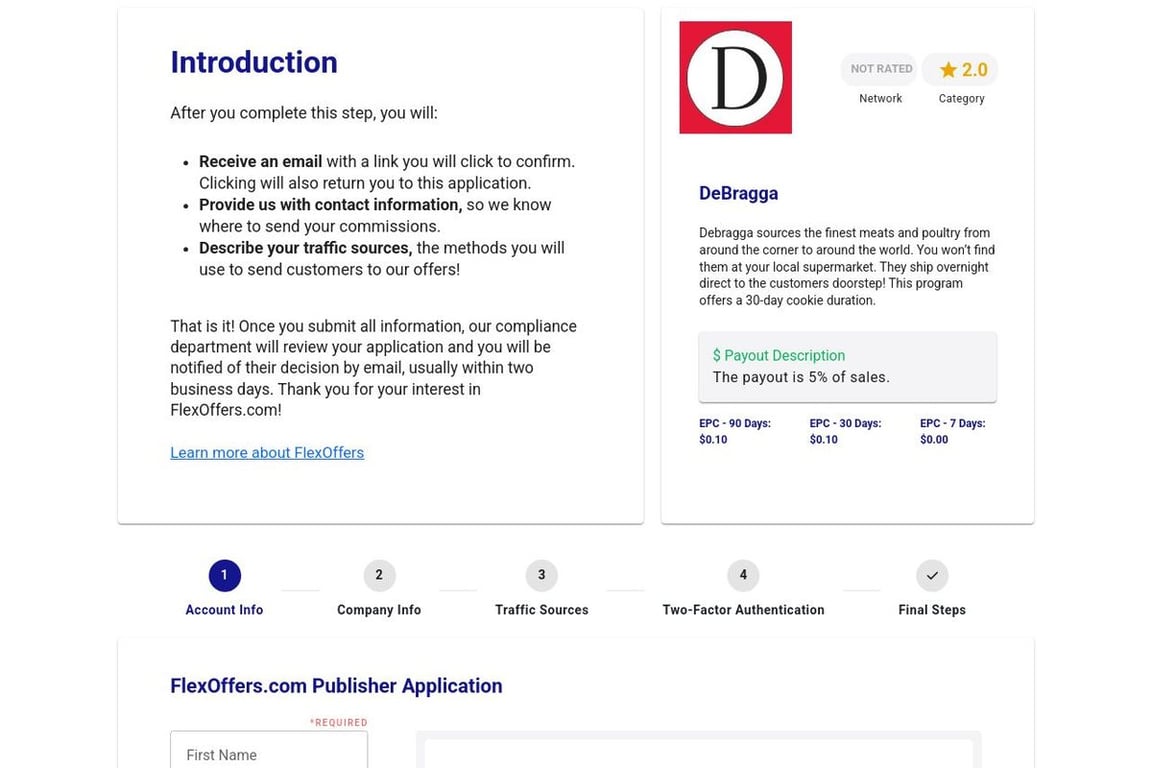 DeBragga affiliate program signup page
