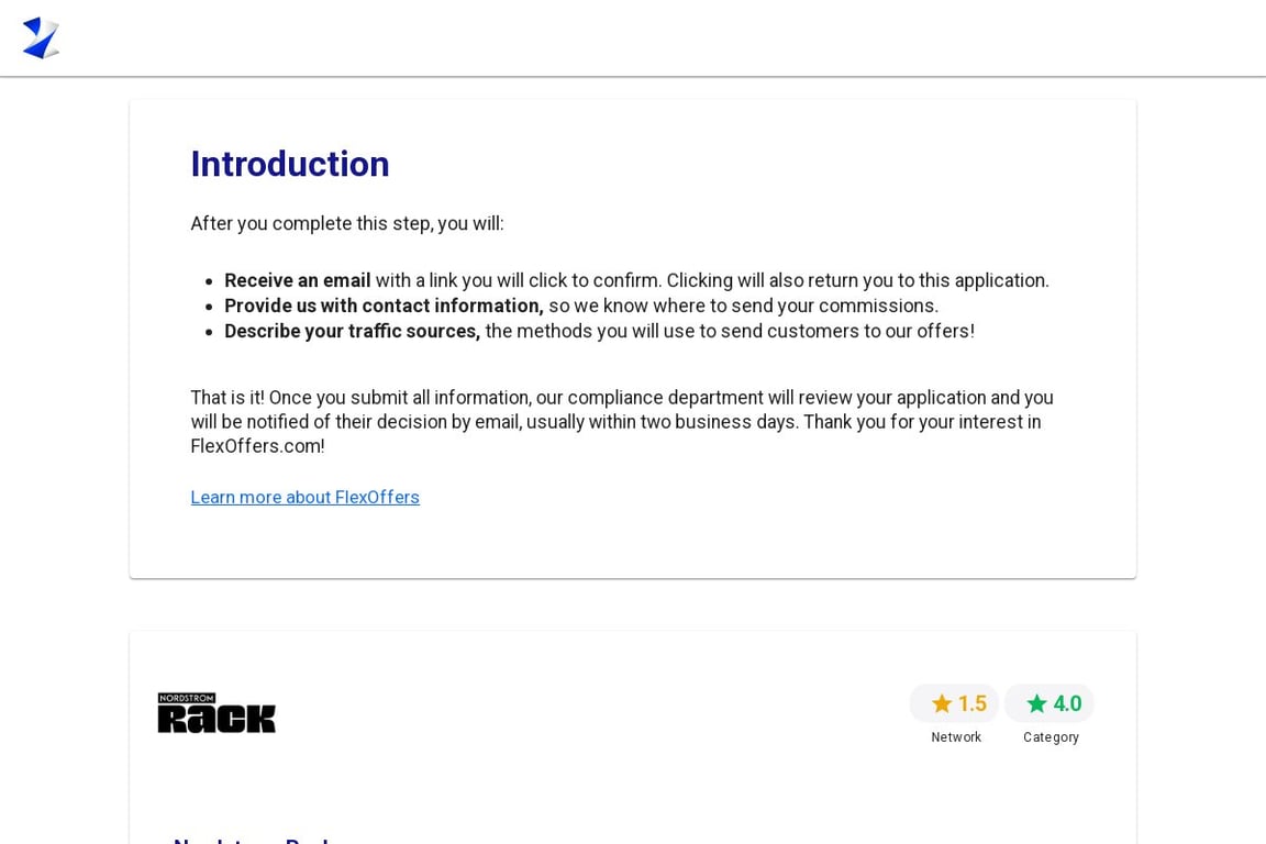 Nordstrom Rack affiliate program signup page