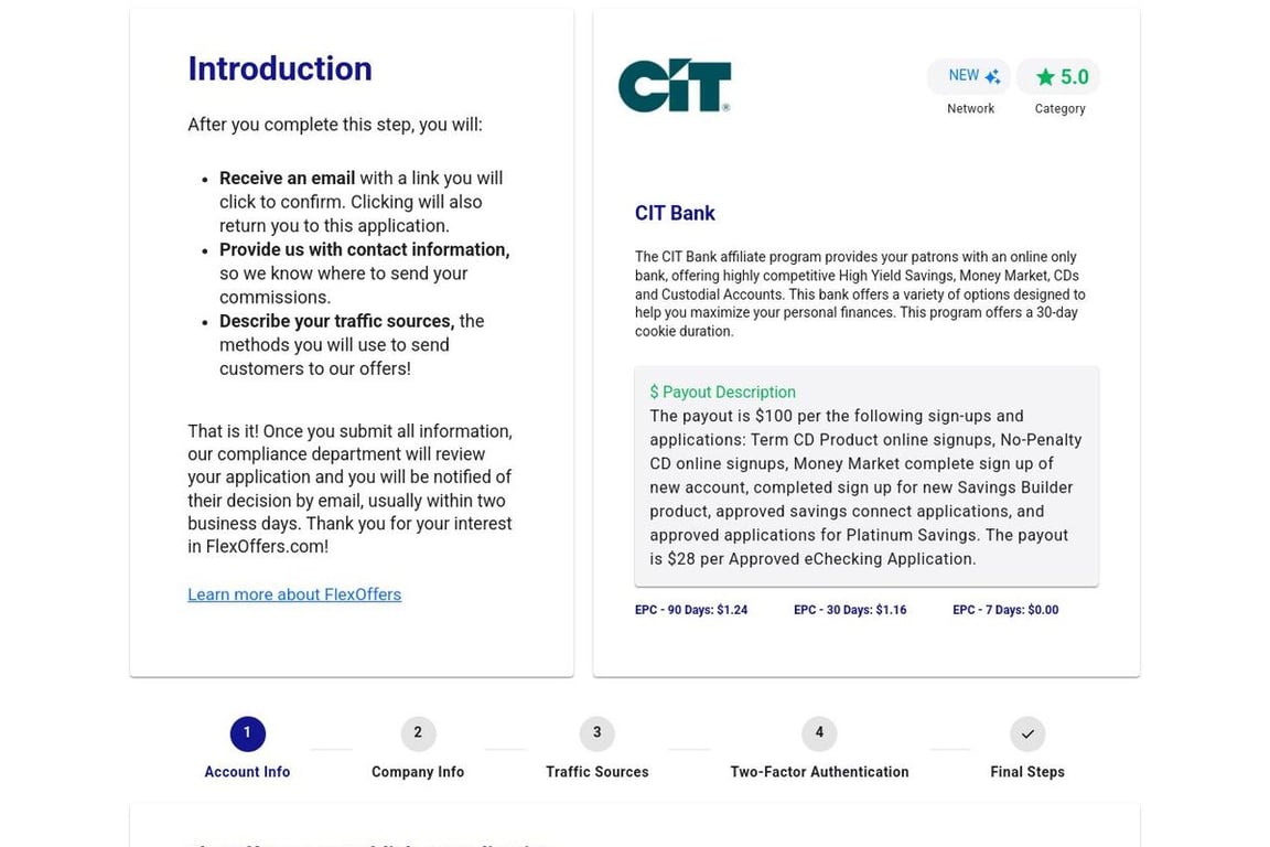 CIT Bank affiliate program signup page