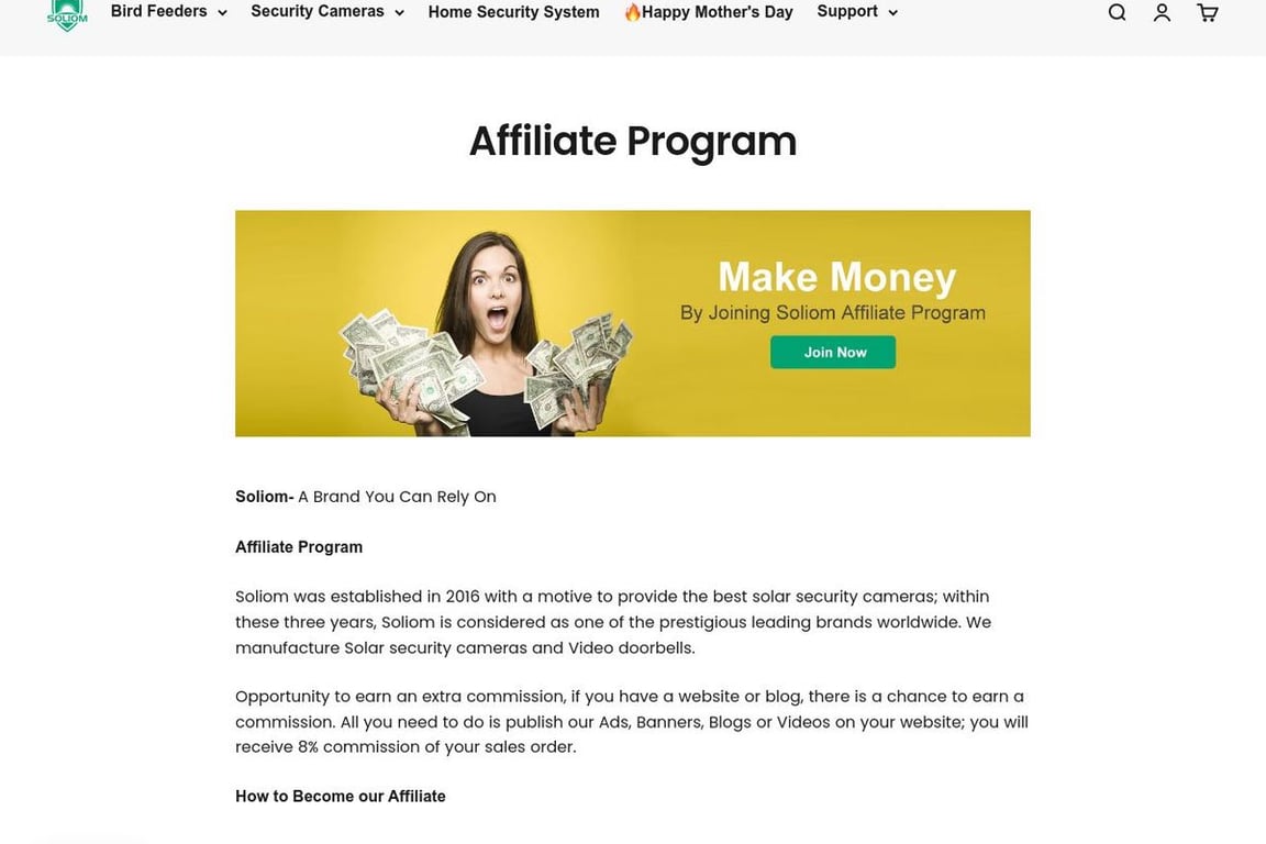 Soliom affiliate program signup page