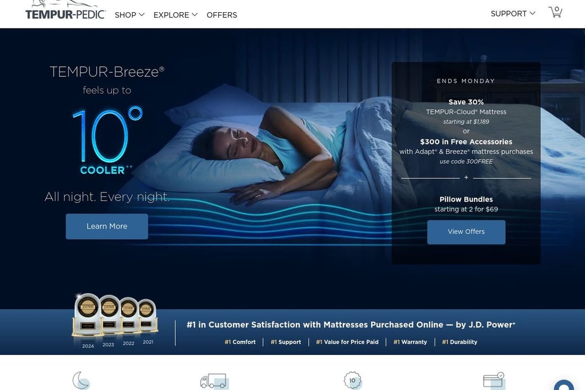 Tempur-Pedic homepage