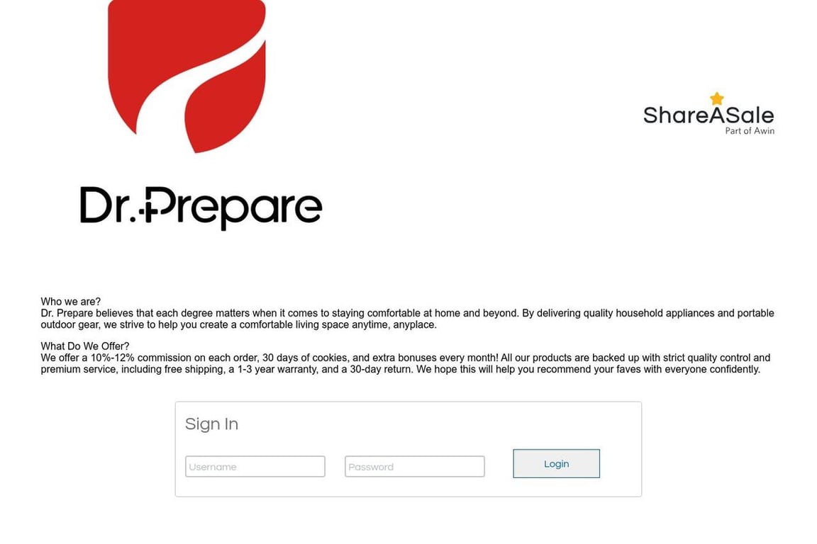 Dr. Prepare affiliate program signup page