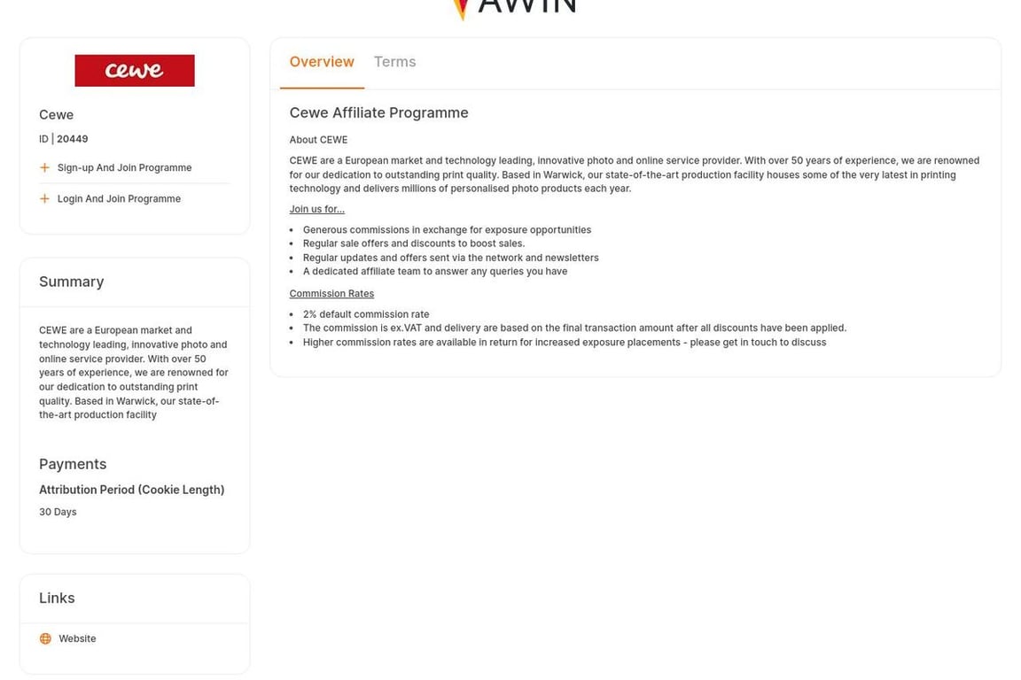 Cewe affiliate program signup page