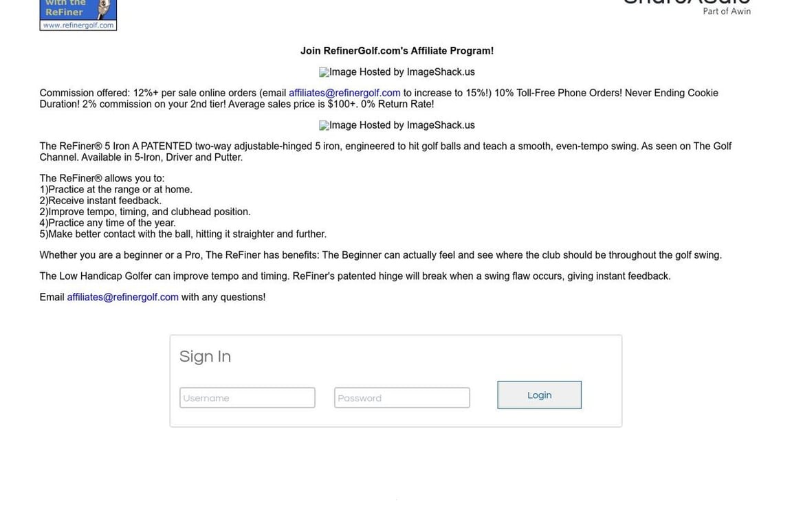 ReFiner Golf Company affiliate program signup page