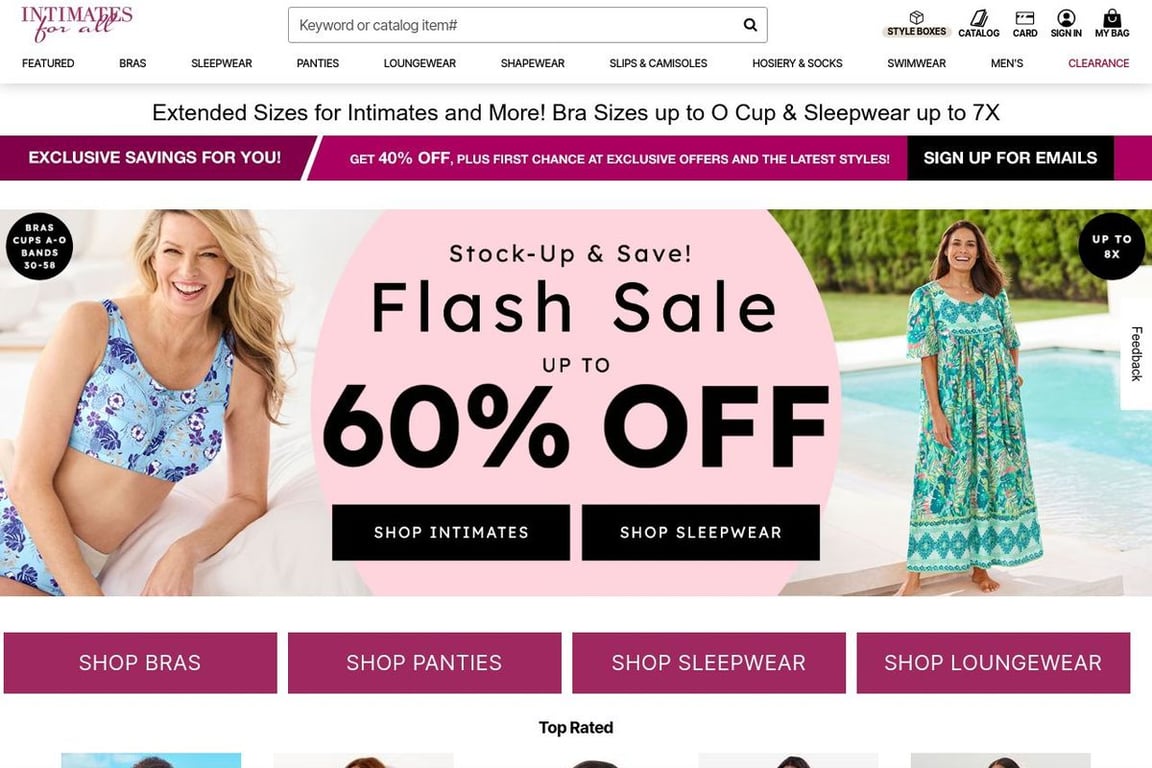 Intimates for All homepage