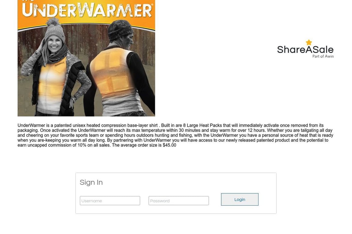 UnderWarmer affiliate program signup page