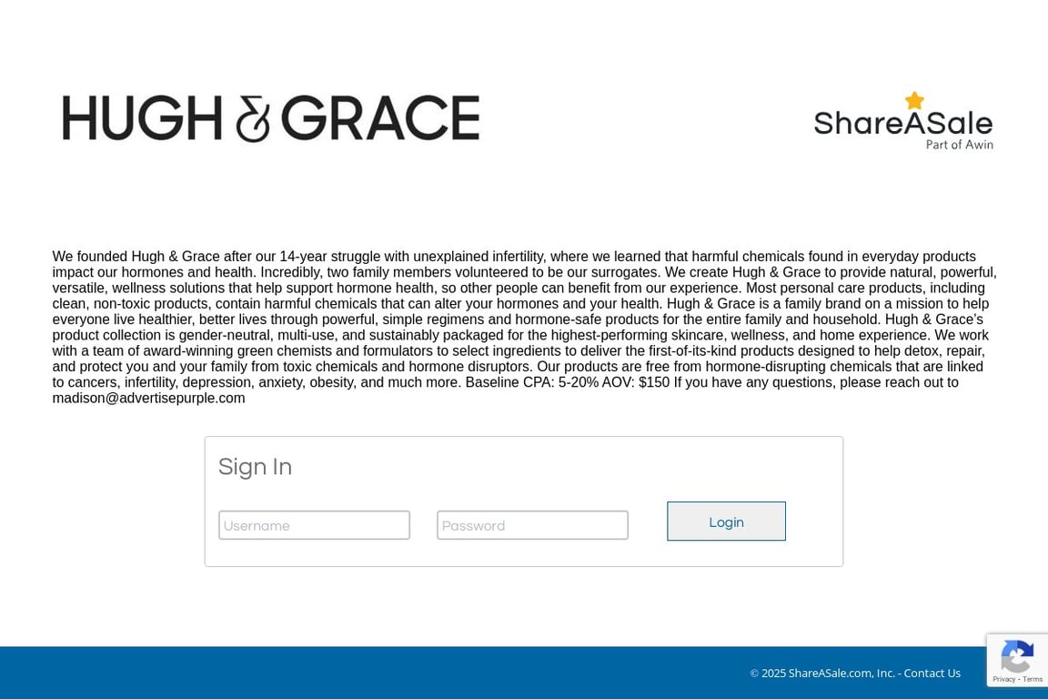 Hugh & Grace affiliate program signup page