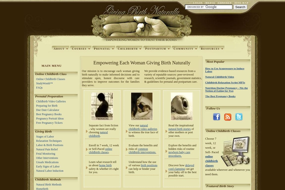Giving Birth Naturally homepage
