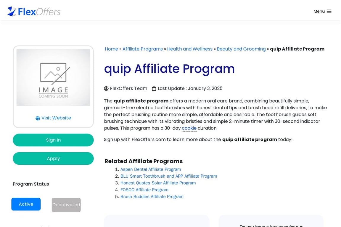 Quip affiliate program signup page