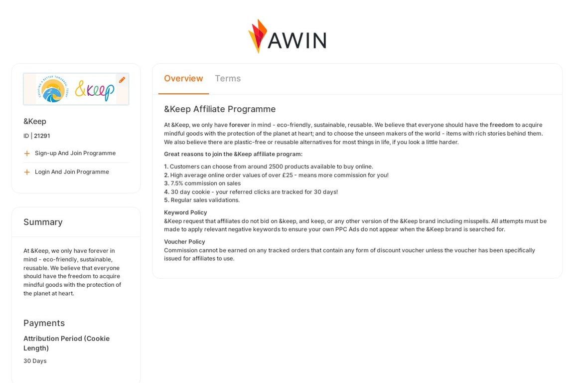 &Keep affiliate program signup page