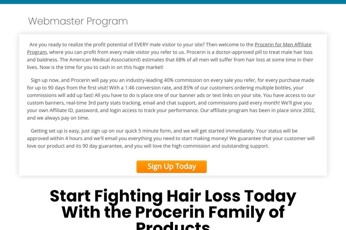 Procerin affiliate program signup page