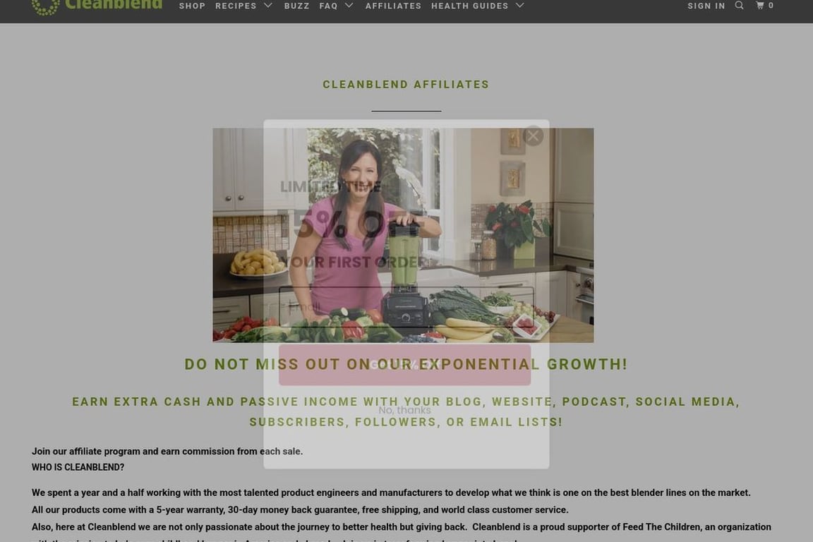 Cleanblend affiliate program signup page