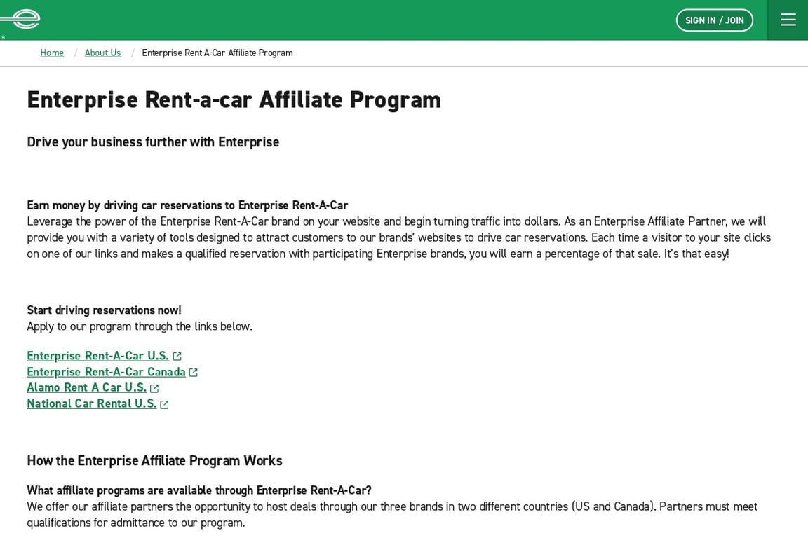 Enterprise affiliate program signup page