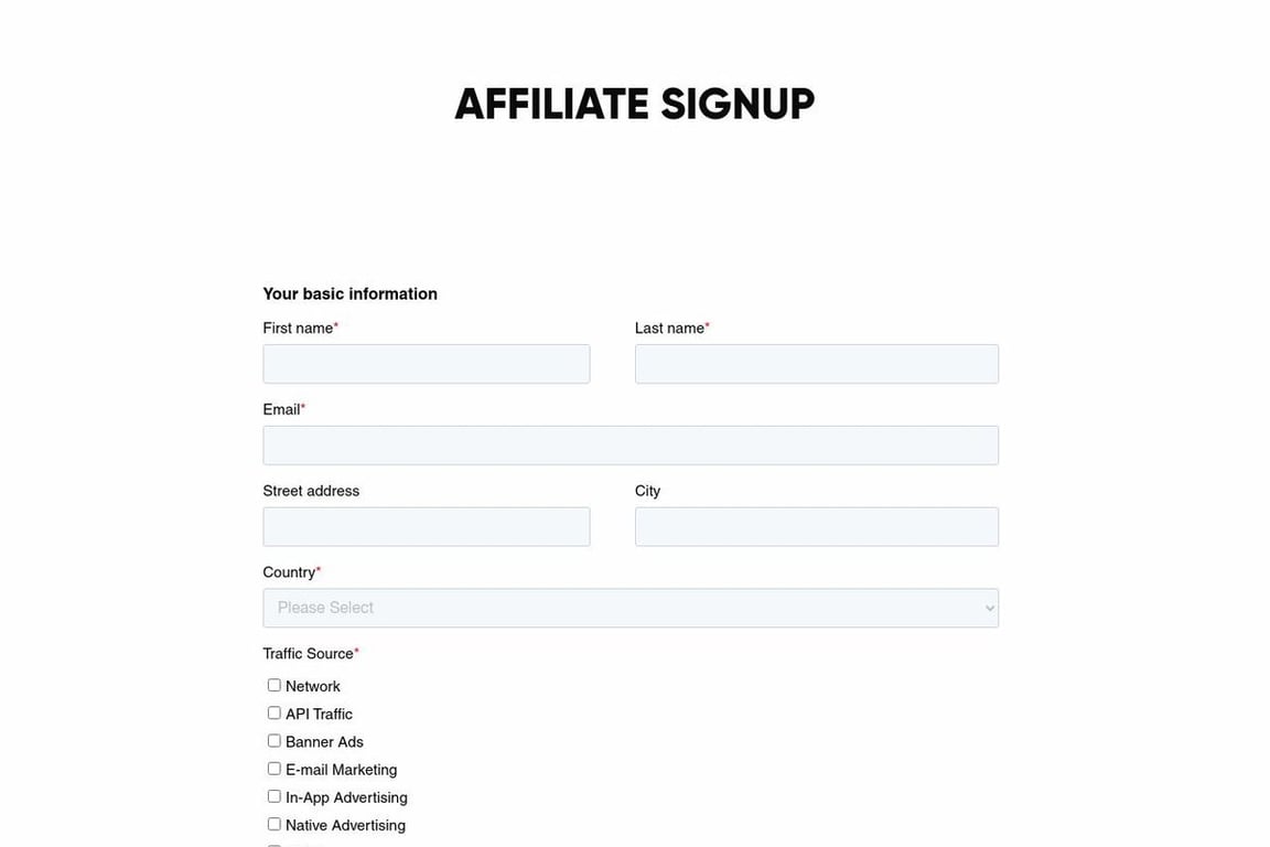 Advidi affiliate program signup page