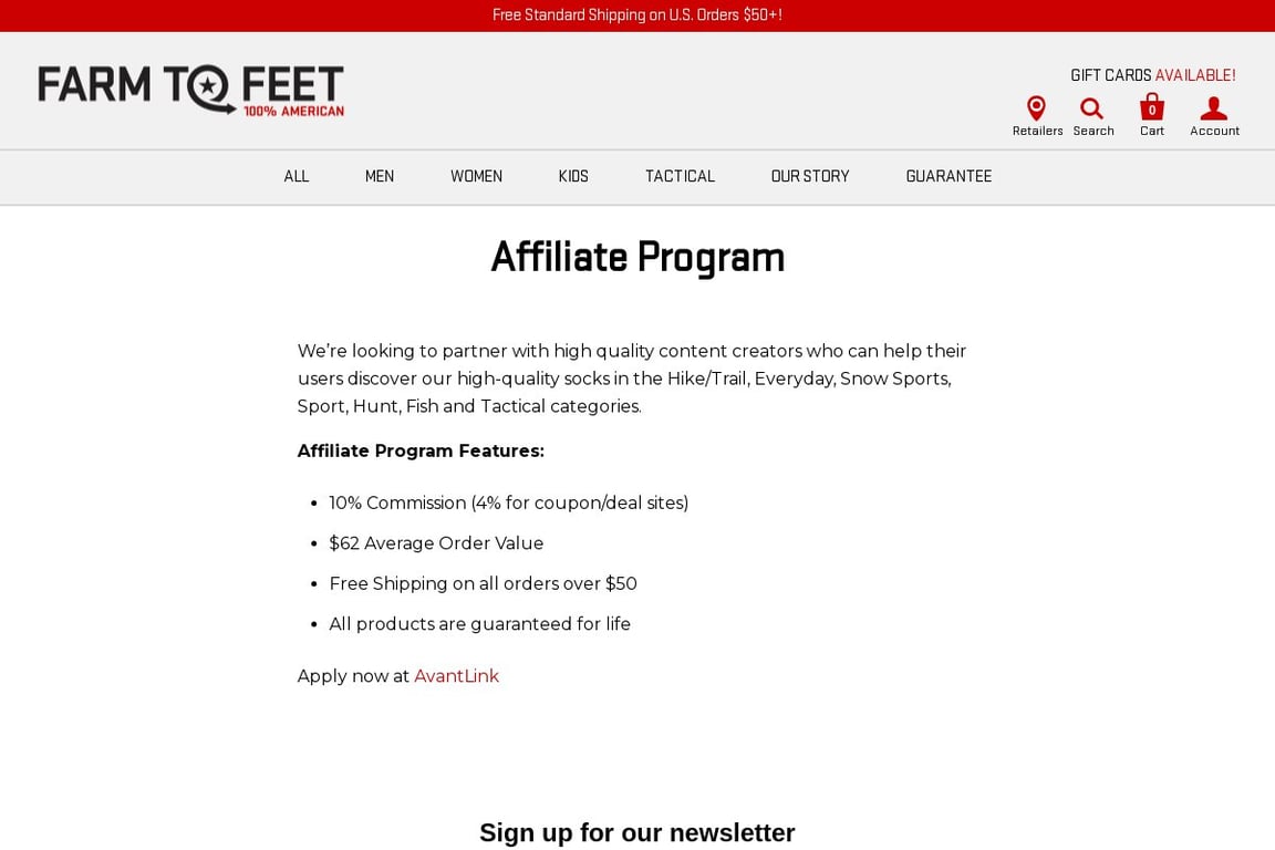 Farm to Feet affiliate program signup page