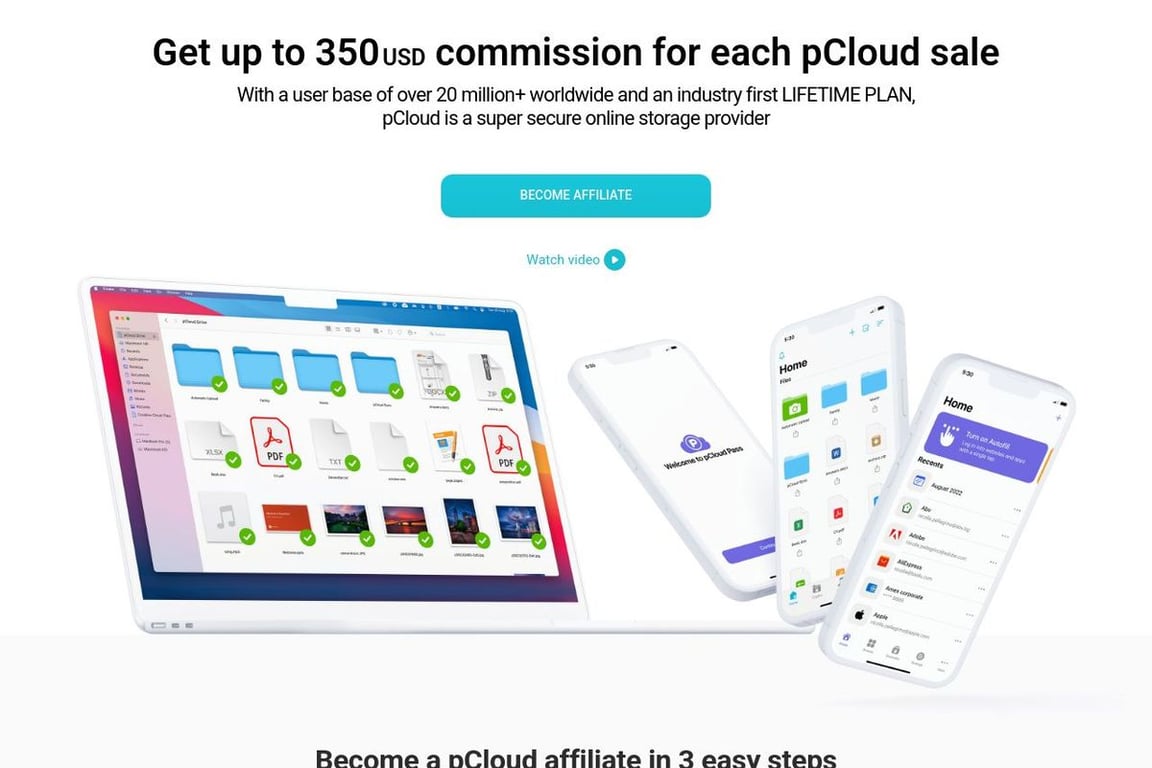 PCloud affiliate program signup page