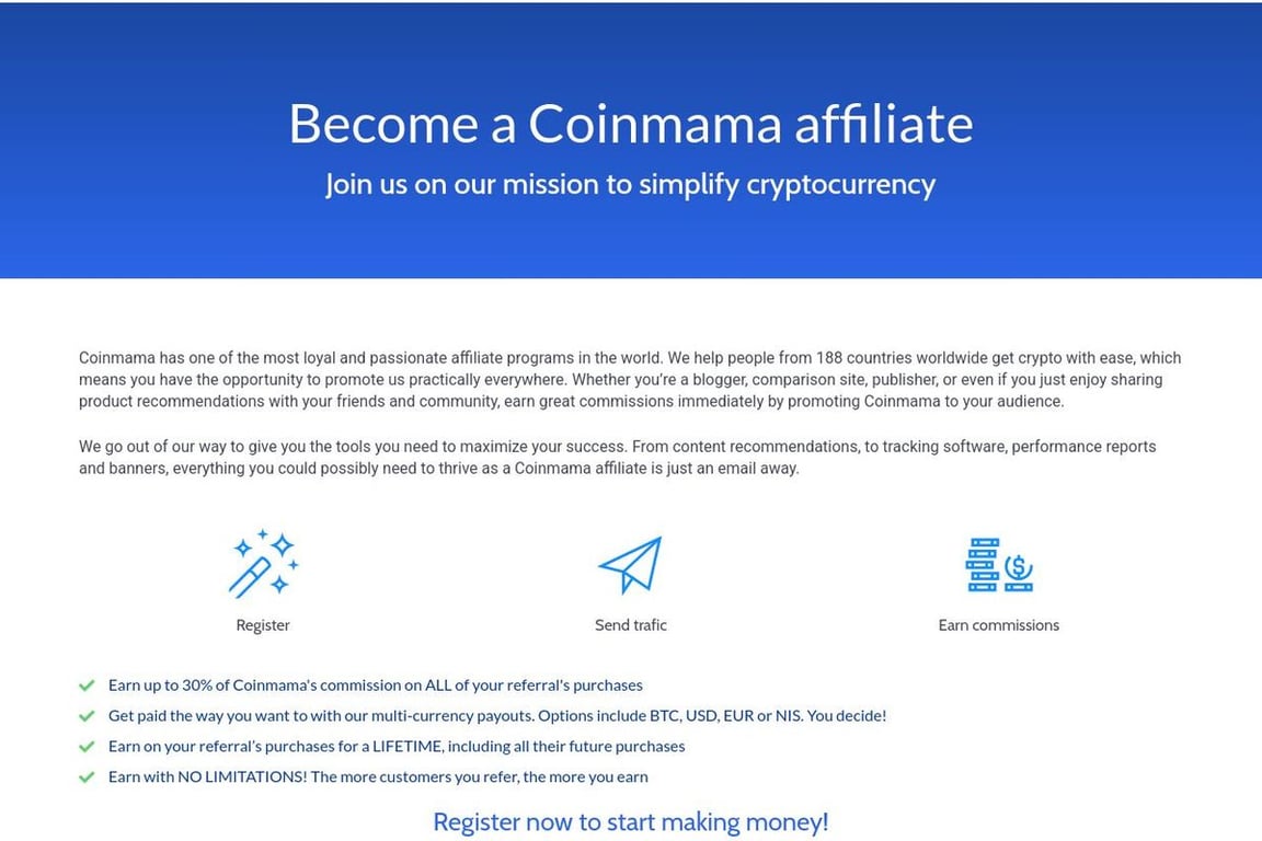 CoinMama affiliate program signup page